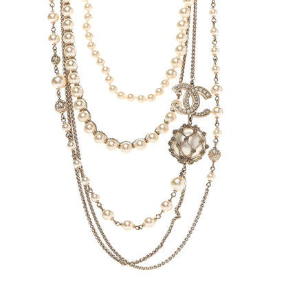 Chanel Pearl Chain CC Long Multistrand Necklace Gold 1 of 7