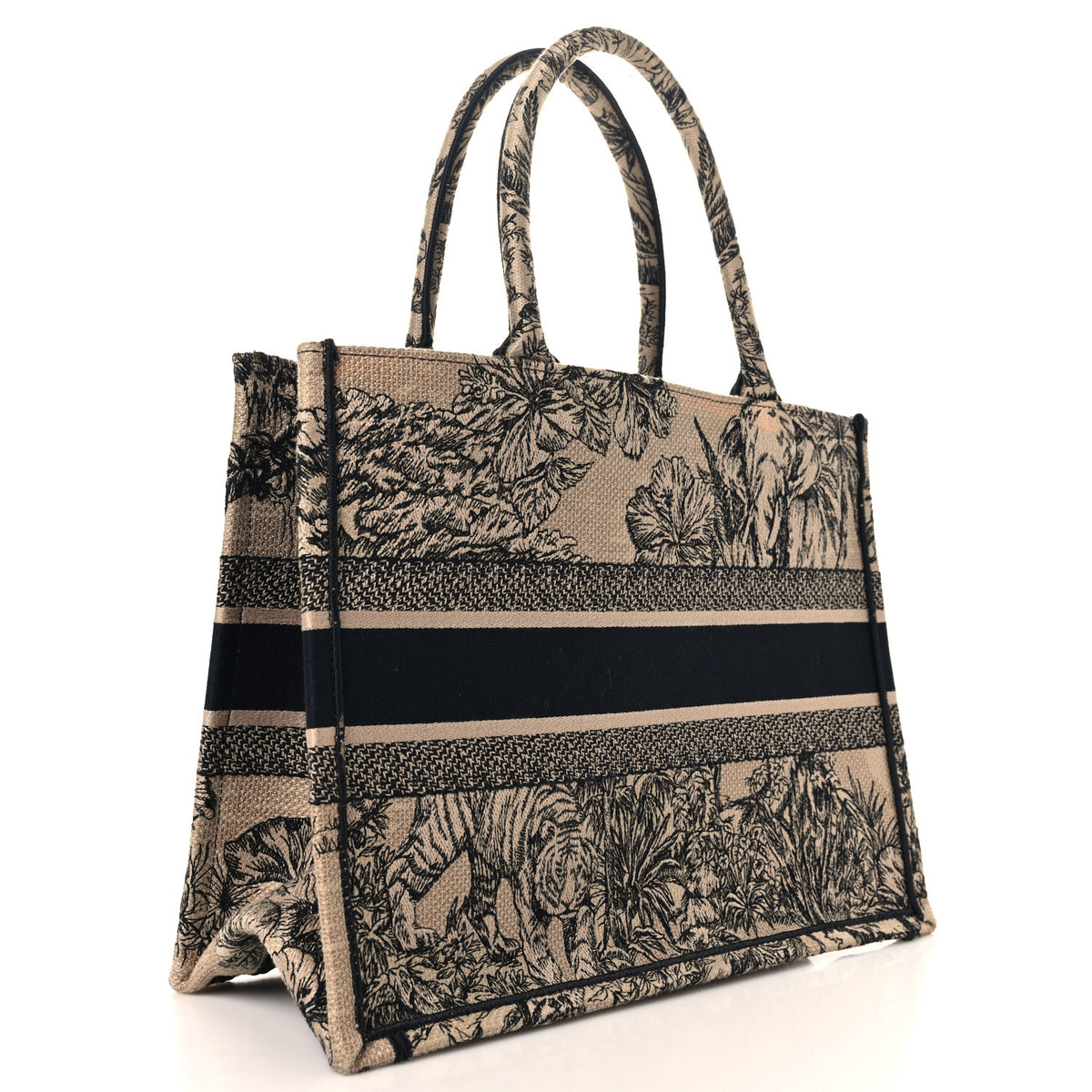Christian Dior Canvas Embroidered Medium Dioriviera Toile De Jouy Book Tote Black 3 of 14
