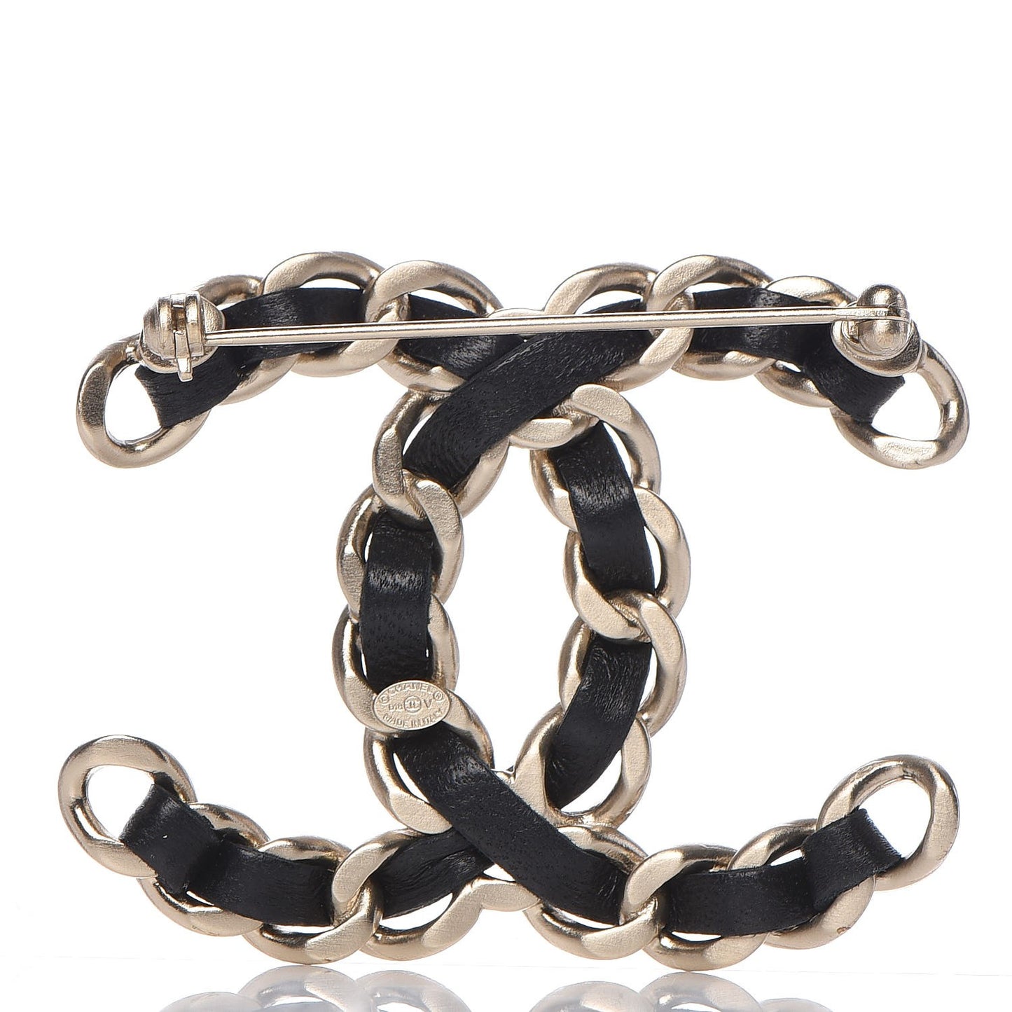 Lambskin Chain CC Brooch Black Gold