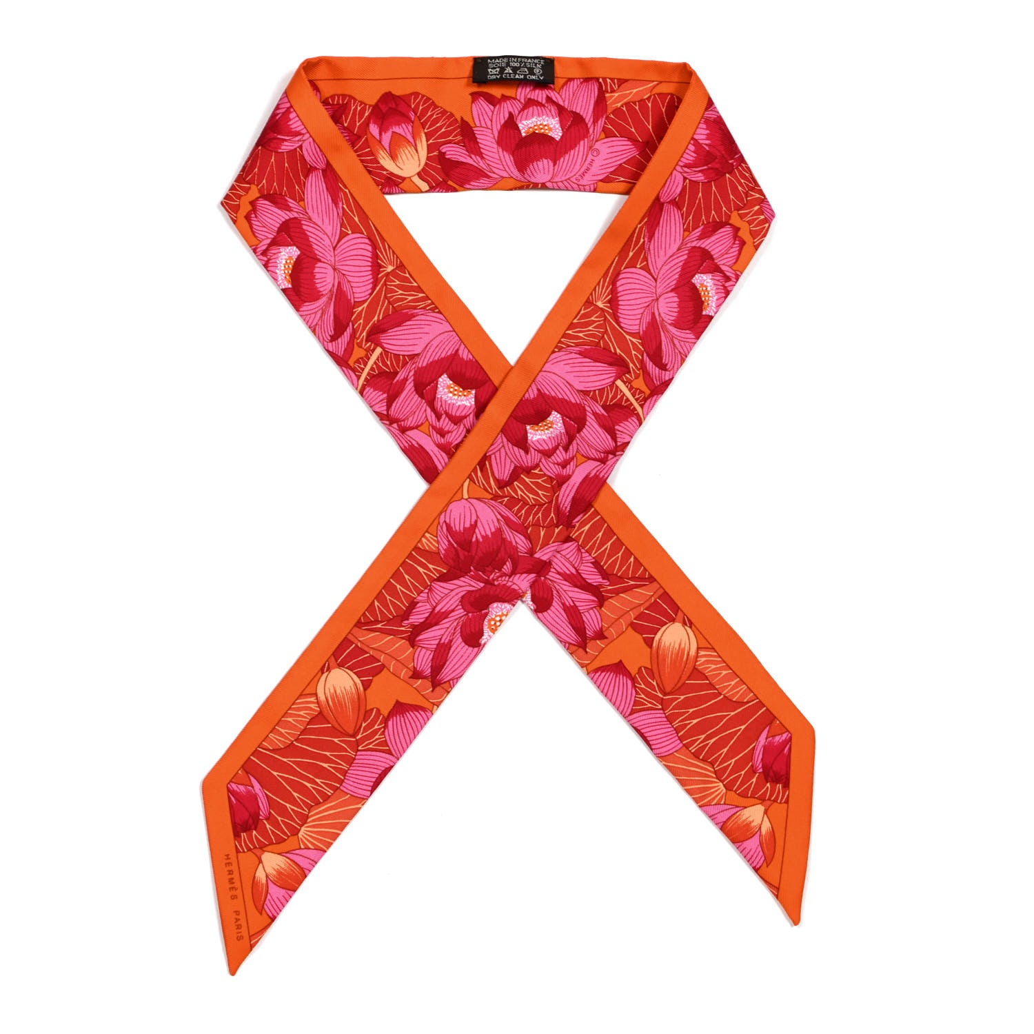 Hermes Silk Fleurs De Lotus Twilly Corail 1 of 4
