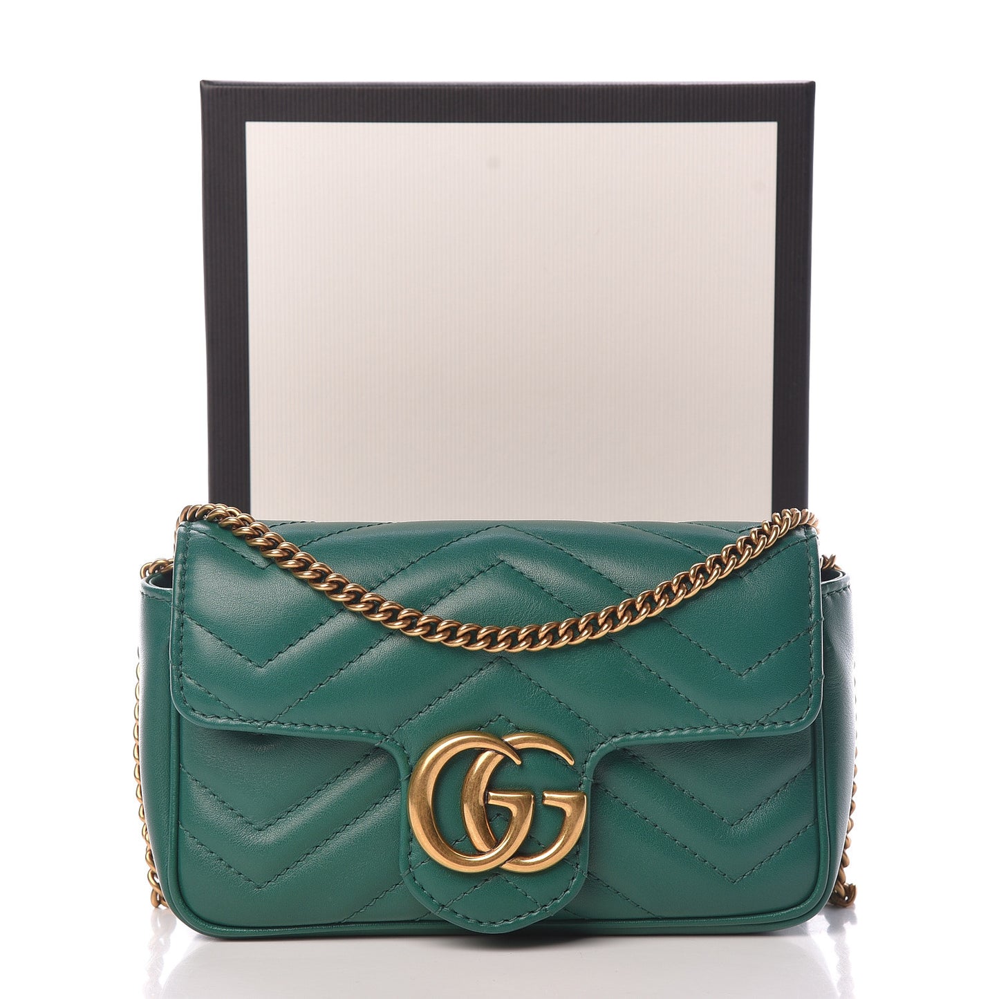 Calfskin Matelasse Super Mini GG Marmont Shoulder Bag Emerald Green