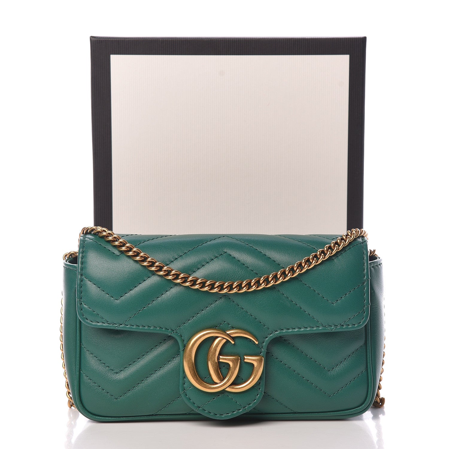 Gucci Calfskin Matelasse Super Mini GG Marmont Shoulder Bag Emerald Green 11 of 11