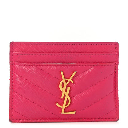Saint Laurent Grain De Poudre Matelasse Chevron Monogram Credit Card Case Fresh Fuxia 1 of 8
