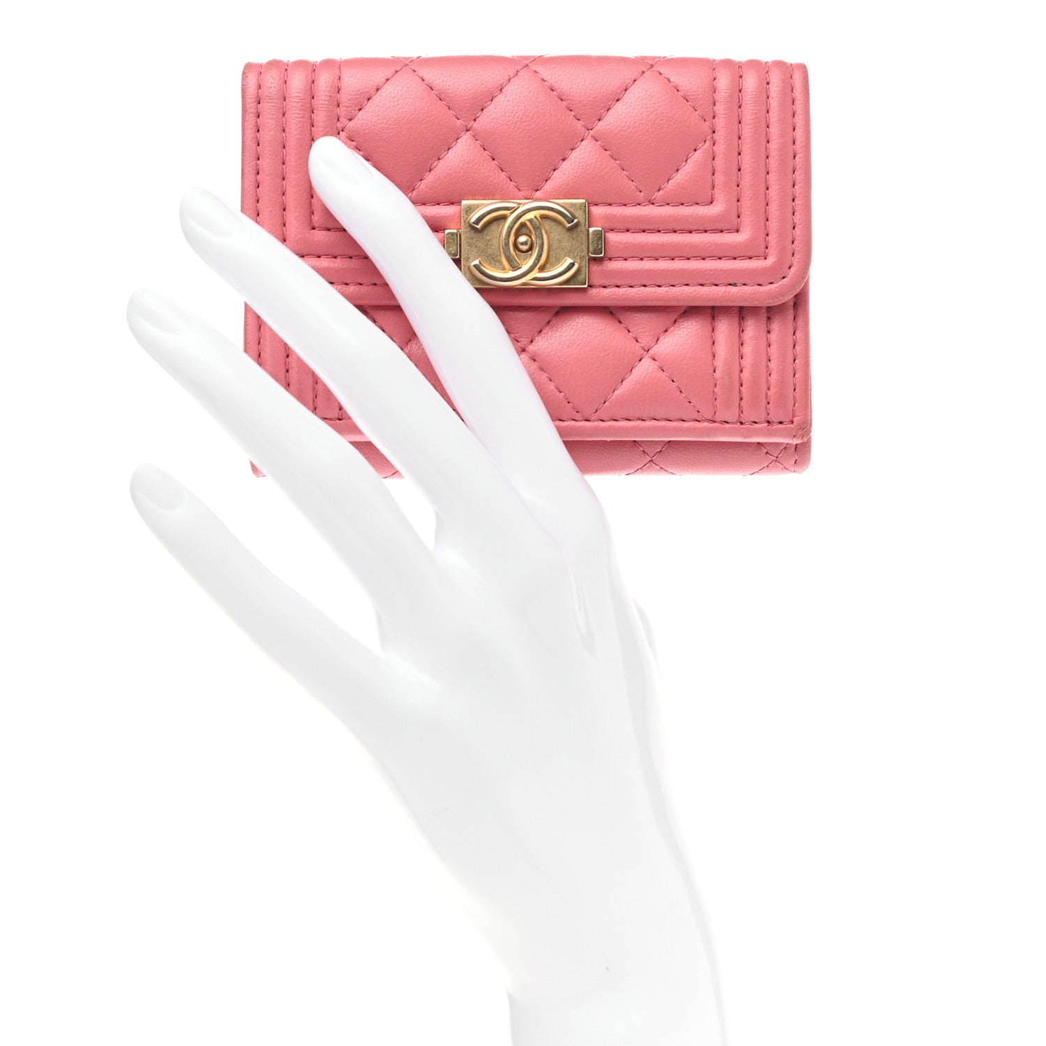 Chanel Lambskin Quilted Small Boy Flap Wallet Pink 2 of 8