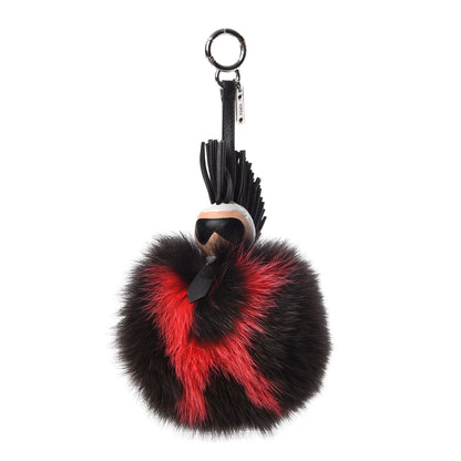 Fendi Fox Fur Shiny Nappa Bi-Color Super Karlito Pom Pom Bag Charm Moro Rosso Chiaro 1 of 7