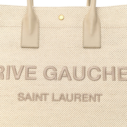 Saint Laurent Linen Calfskin Rive Gauche Tote Beige Sea Salt 7 of 9
