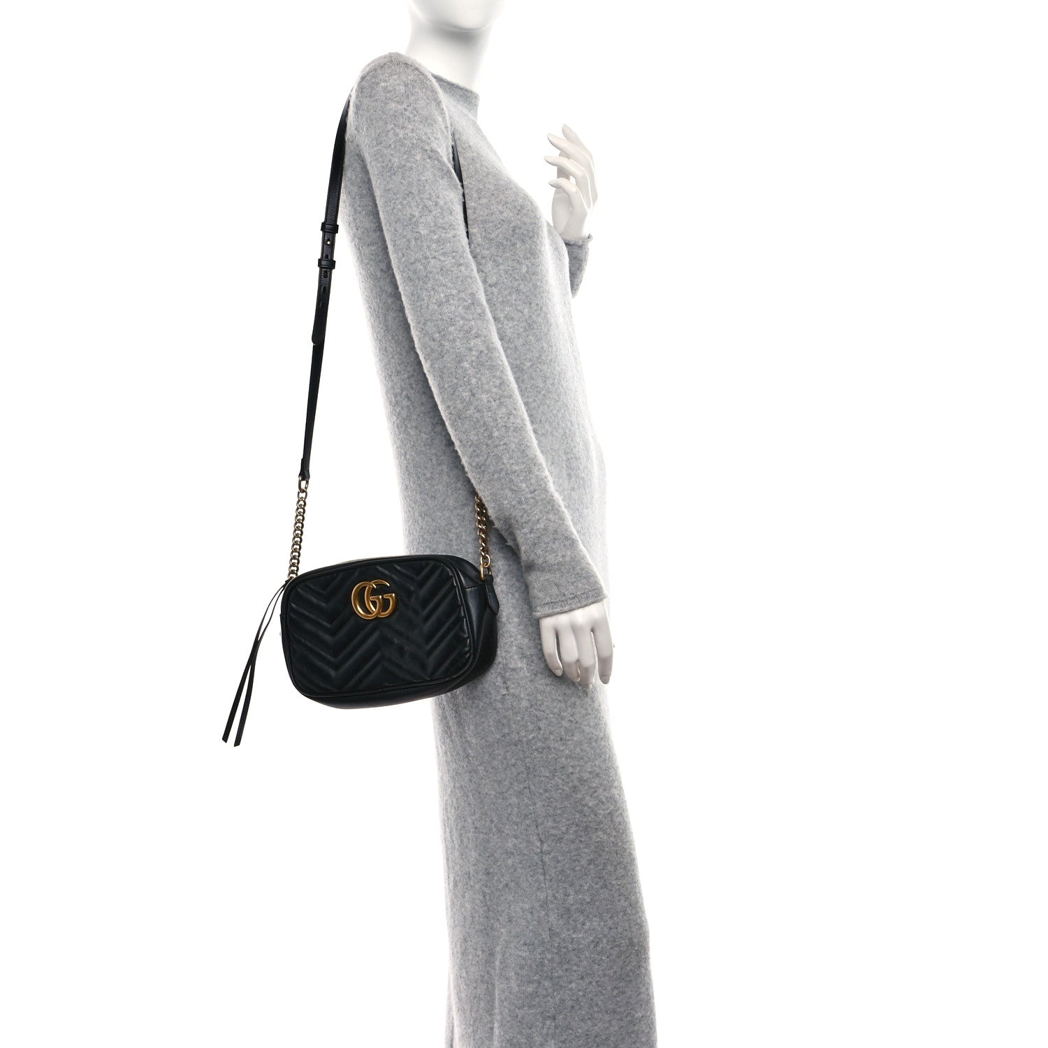 Gucci Calfskin Matelasse Small GG Marmont Chain Shoulder Bag Black 2 of 10