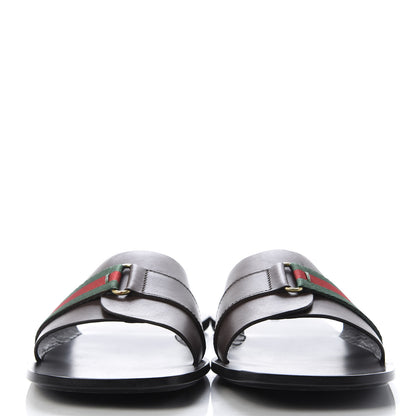 Gucci Calfskin Web Mens Slide Sandals 11 Dark Chocolate 2 of 9