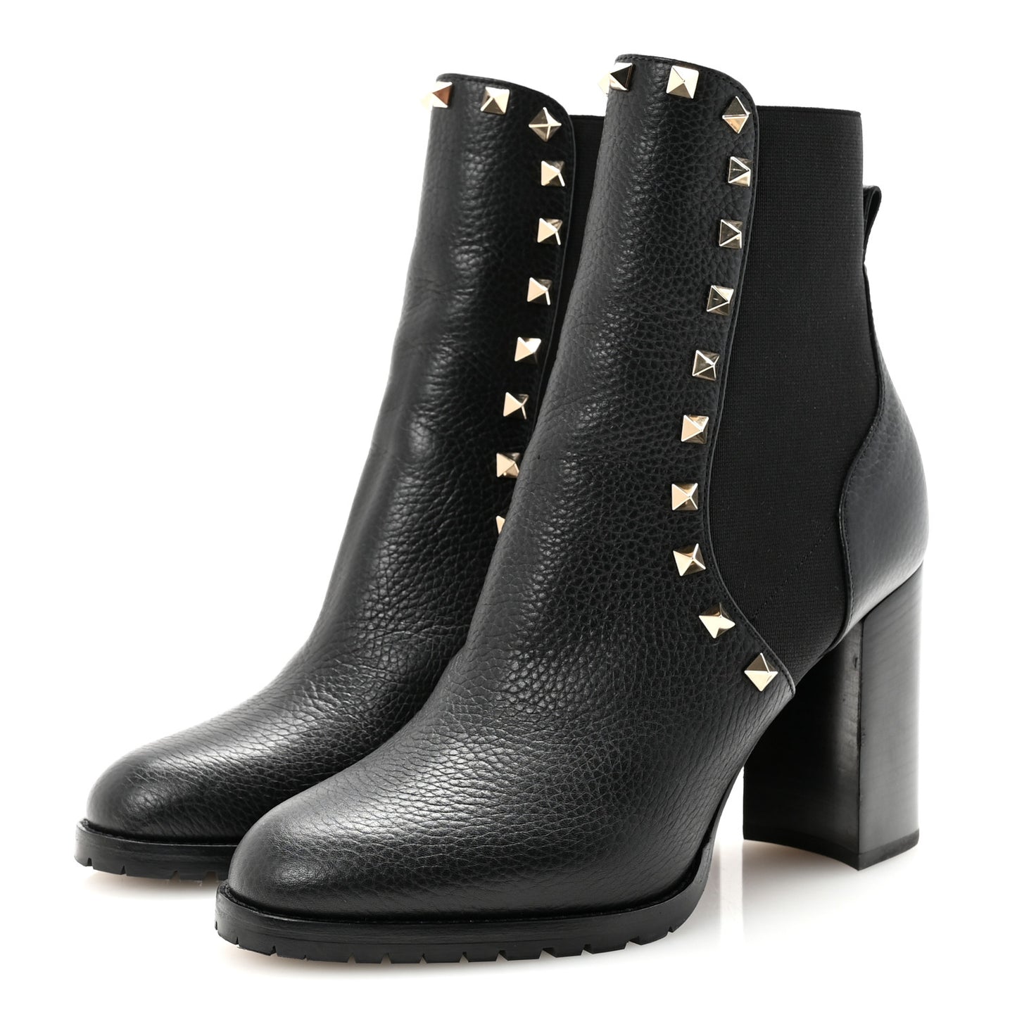 Grained Calfskin Rockstud Chelsea 80mm Ankle Boots 39 Black