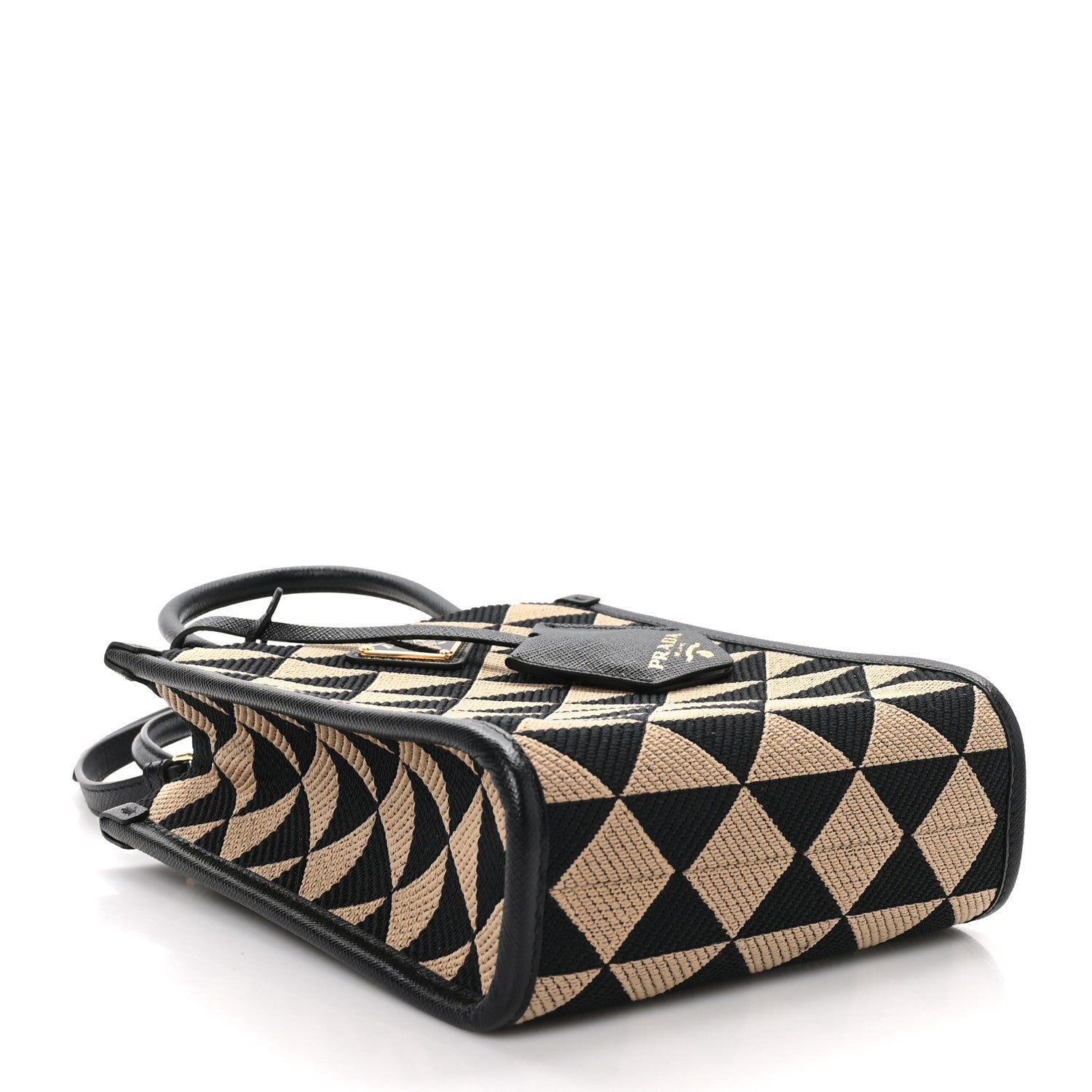 Prada Jacquard Saffiano Triangolo Symbole Embroidered Micro Tote Black Corda 4 of 9