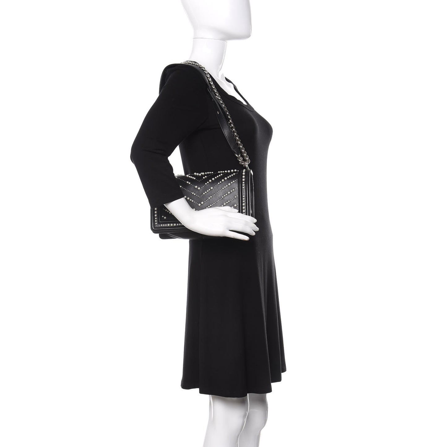 Calfskin Pearl Chevron Small Boy Flap Black