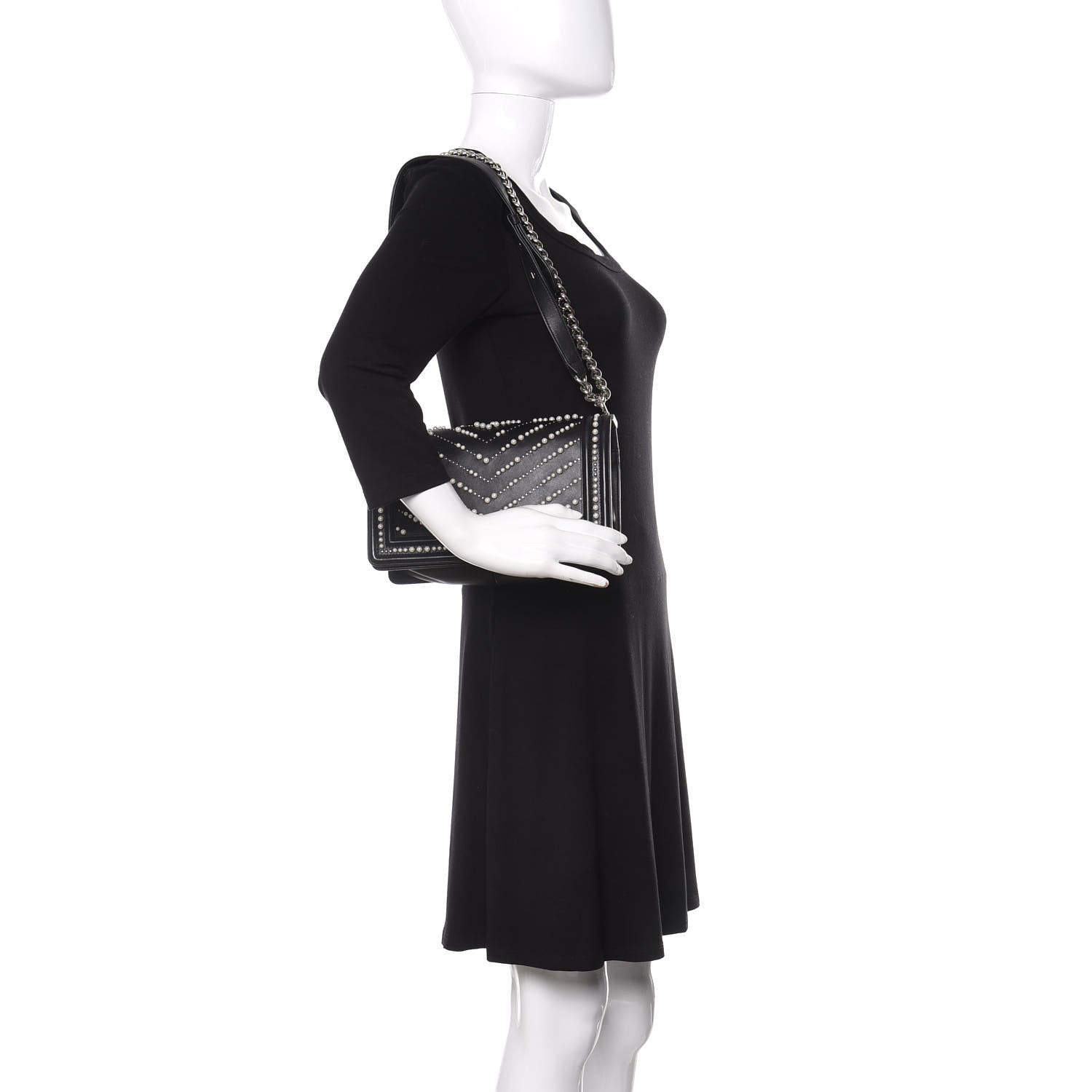 Chanel Calfskin Pearl Chevron Small Boy Flap Black 3 of 11