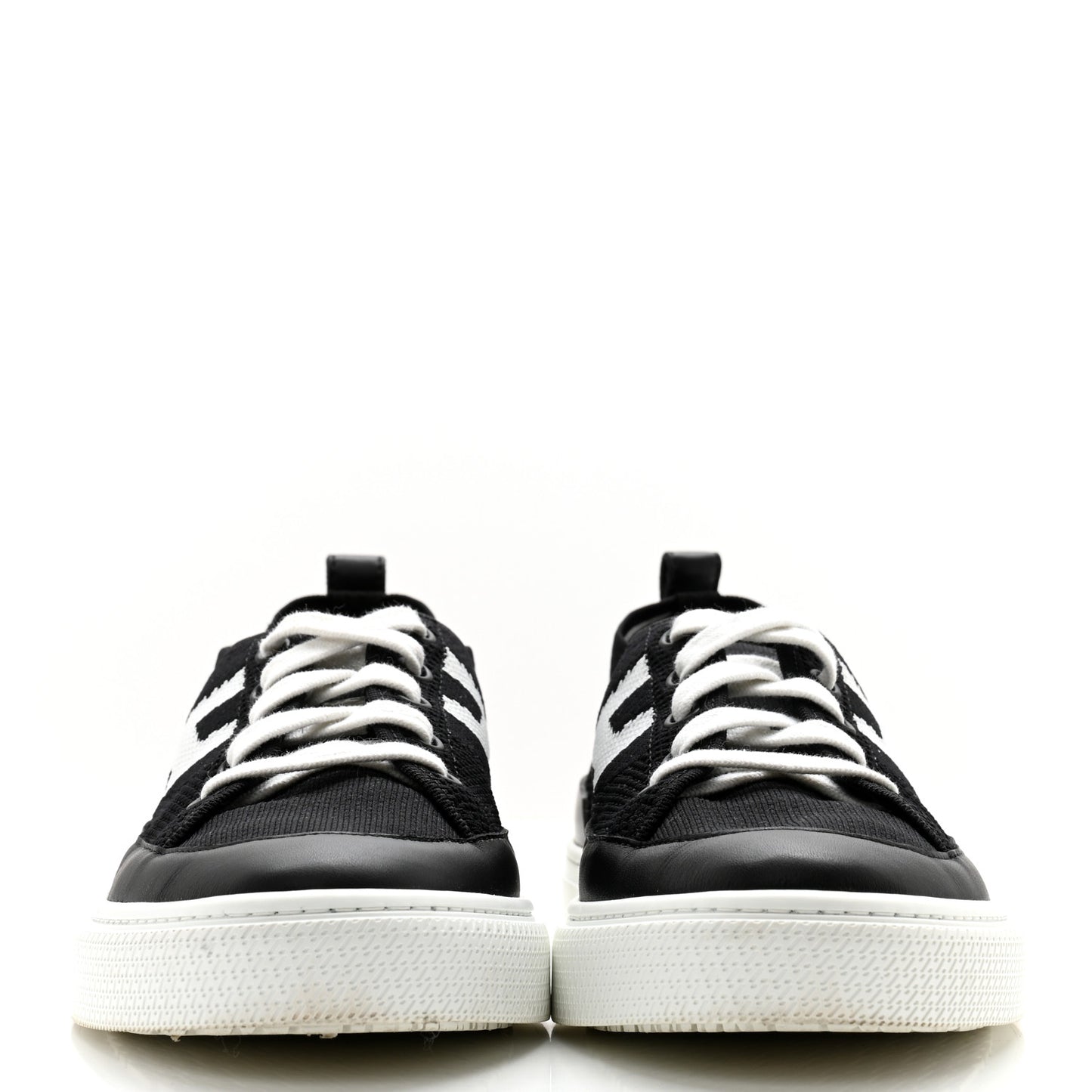 Knit Fabric Calfskin Deep Sneakers 39 Black White