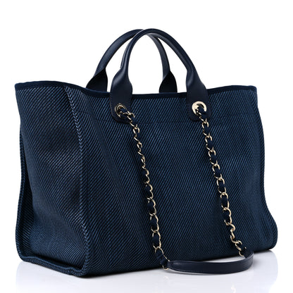 Chanel Mixed Fibers Calfskin Medium Deauville Tote Navy Blue 3 of 11