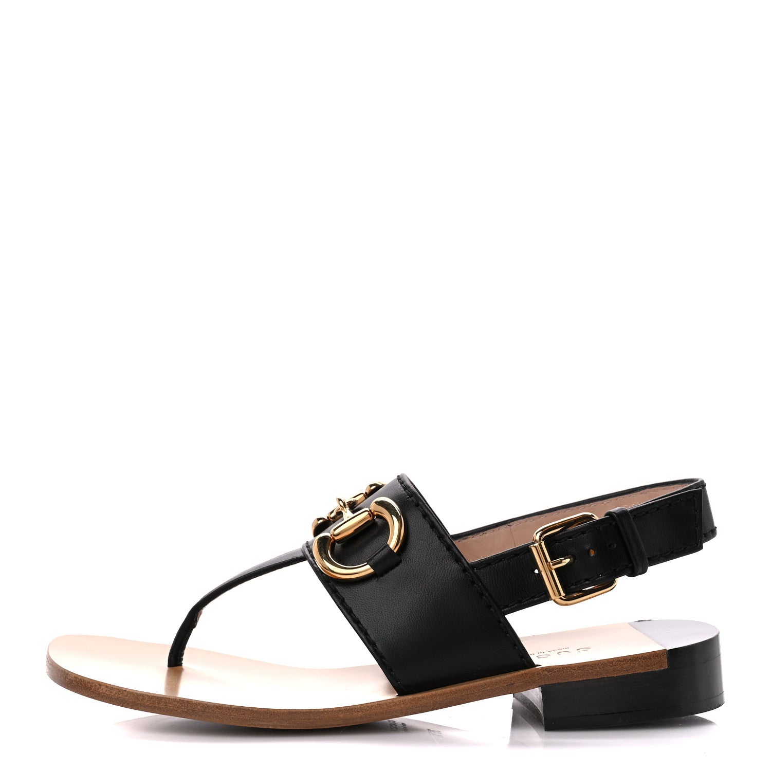 Gucci Nappa Charlotte Horsebit Thong Sandals 35.5 Black 1 of 9