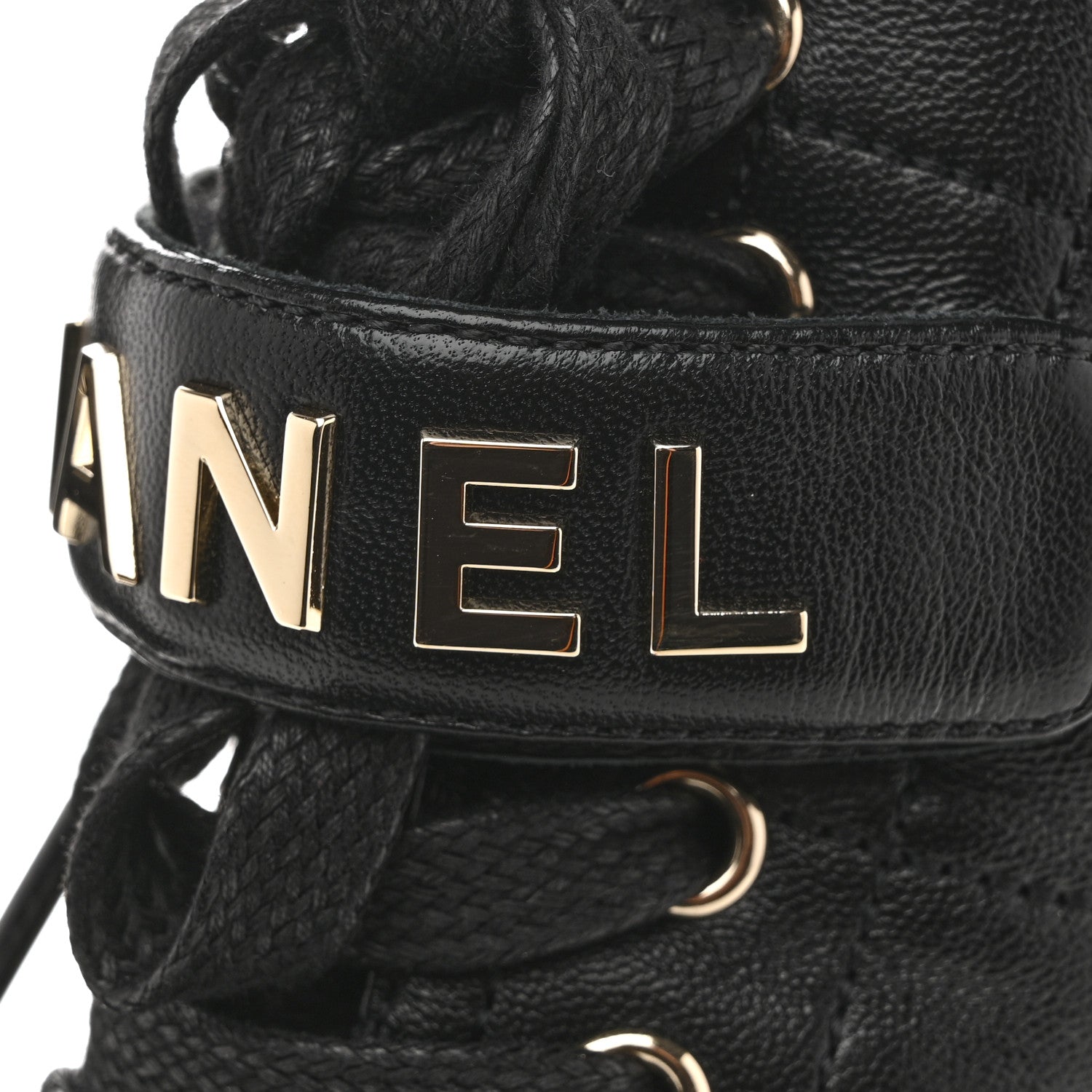 Chanel Lambskin Patent Calfskin Quilted Logo Lace Up Combat Boots 37 Black 10 of 11