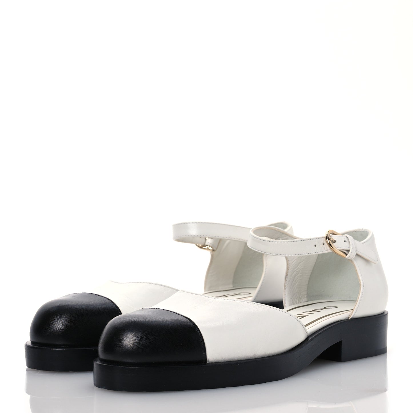 Shiny Goatskin Mary Jane Flats 35 White Black