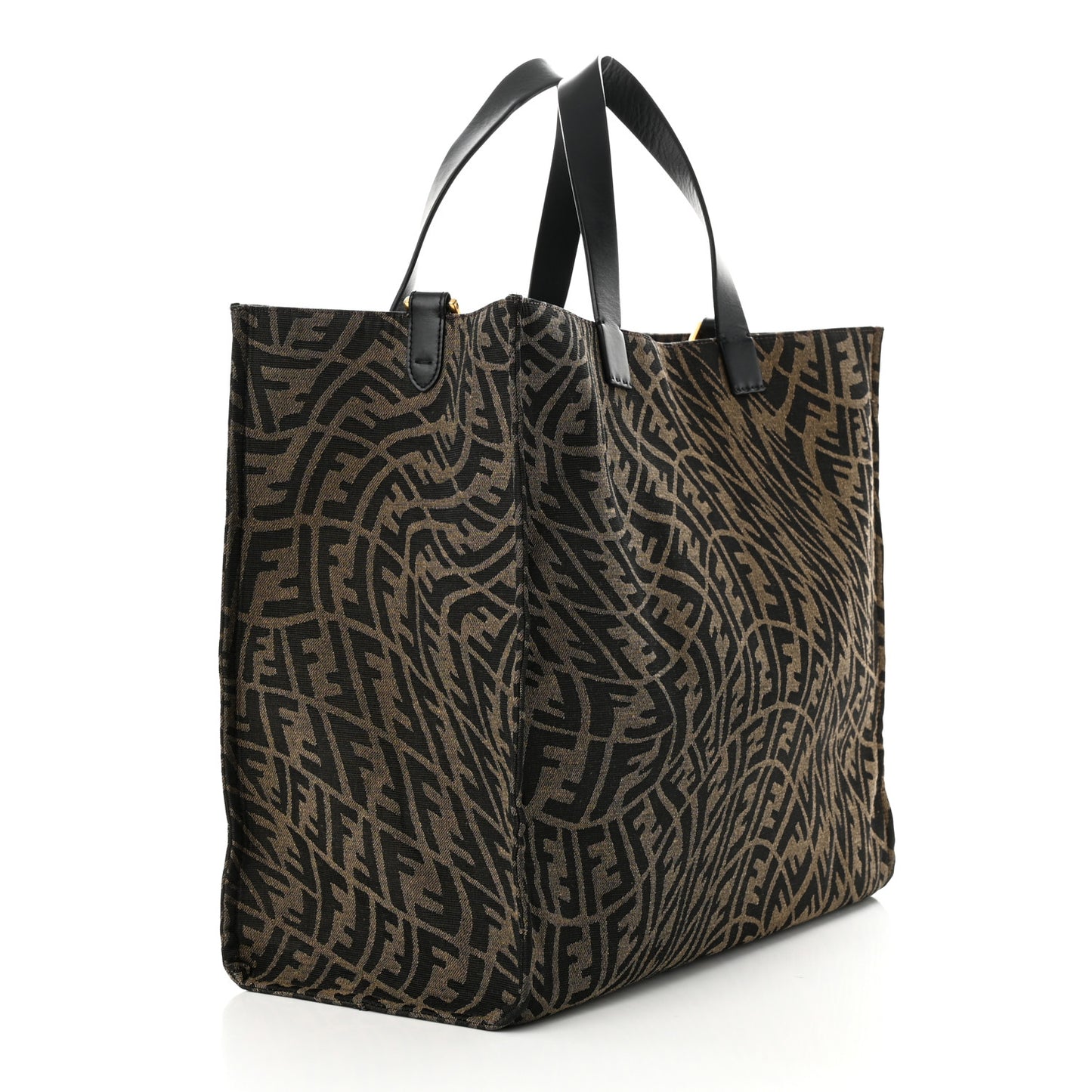 X SARAH COLEMAN Fabric Jacquard Vitello King FF Vertigo Shopping Tote Bag Tobacco Moro Black