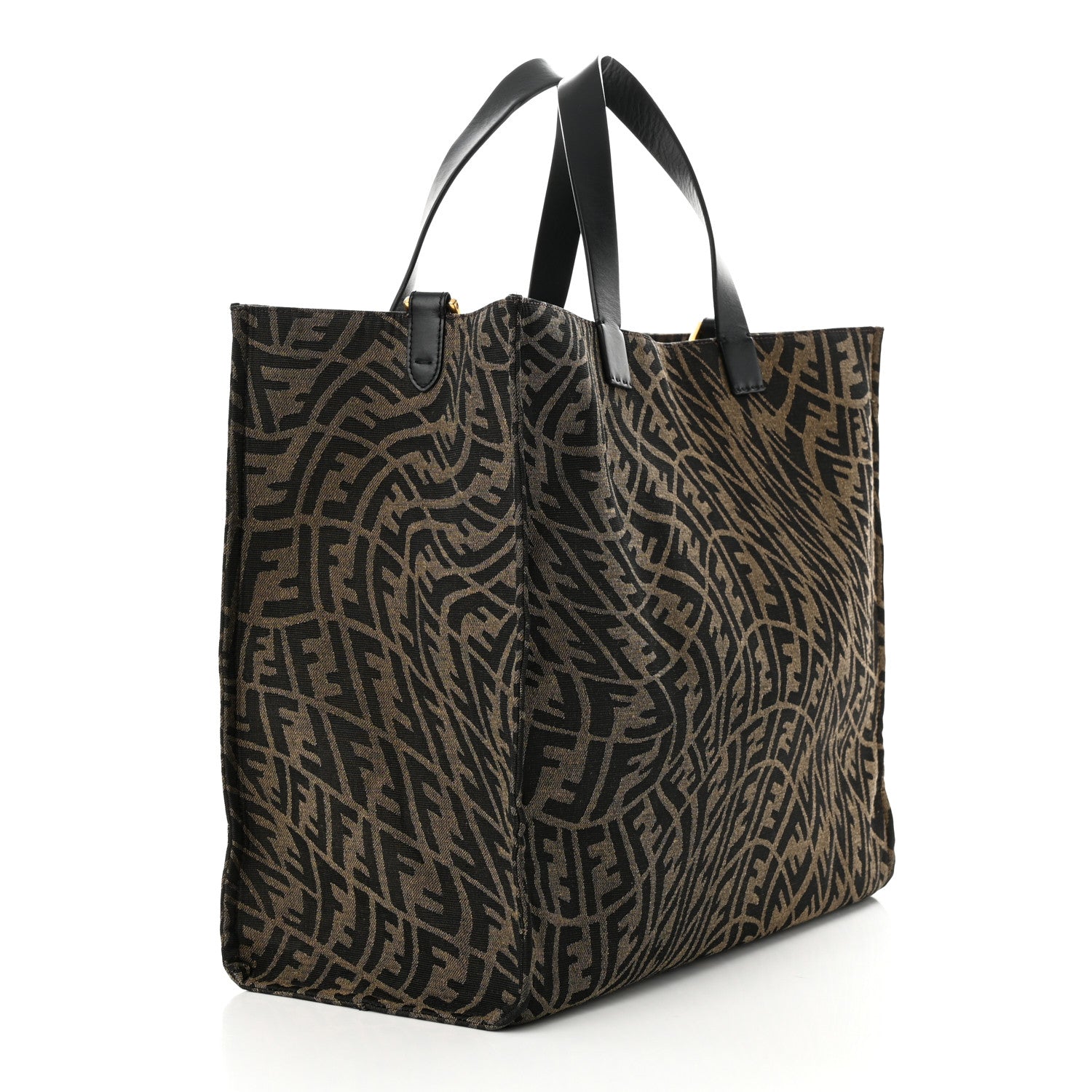 Fendi X SARAH COLEMAN Fabric Jacquard Vitello King FF Vertigo Shopping Tote Bag Tobacco Moro Black 3 of 10