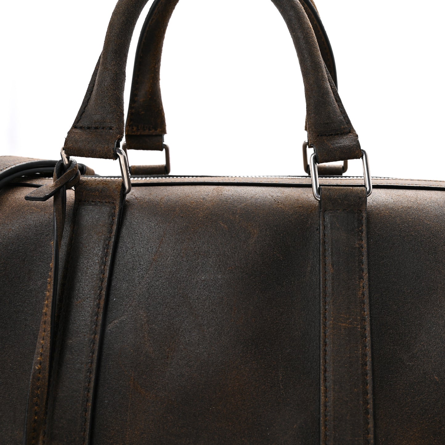 Waxed Suede Calfskin Large Boston Bag Brown
