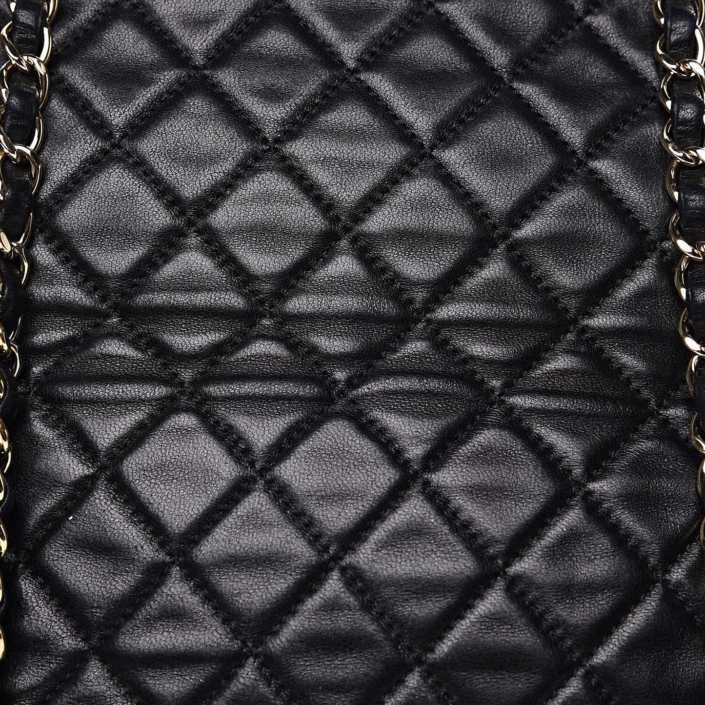 Lambskin Quilted Large Drawstring Bag Black