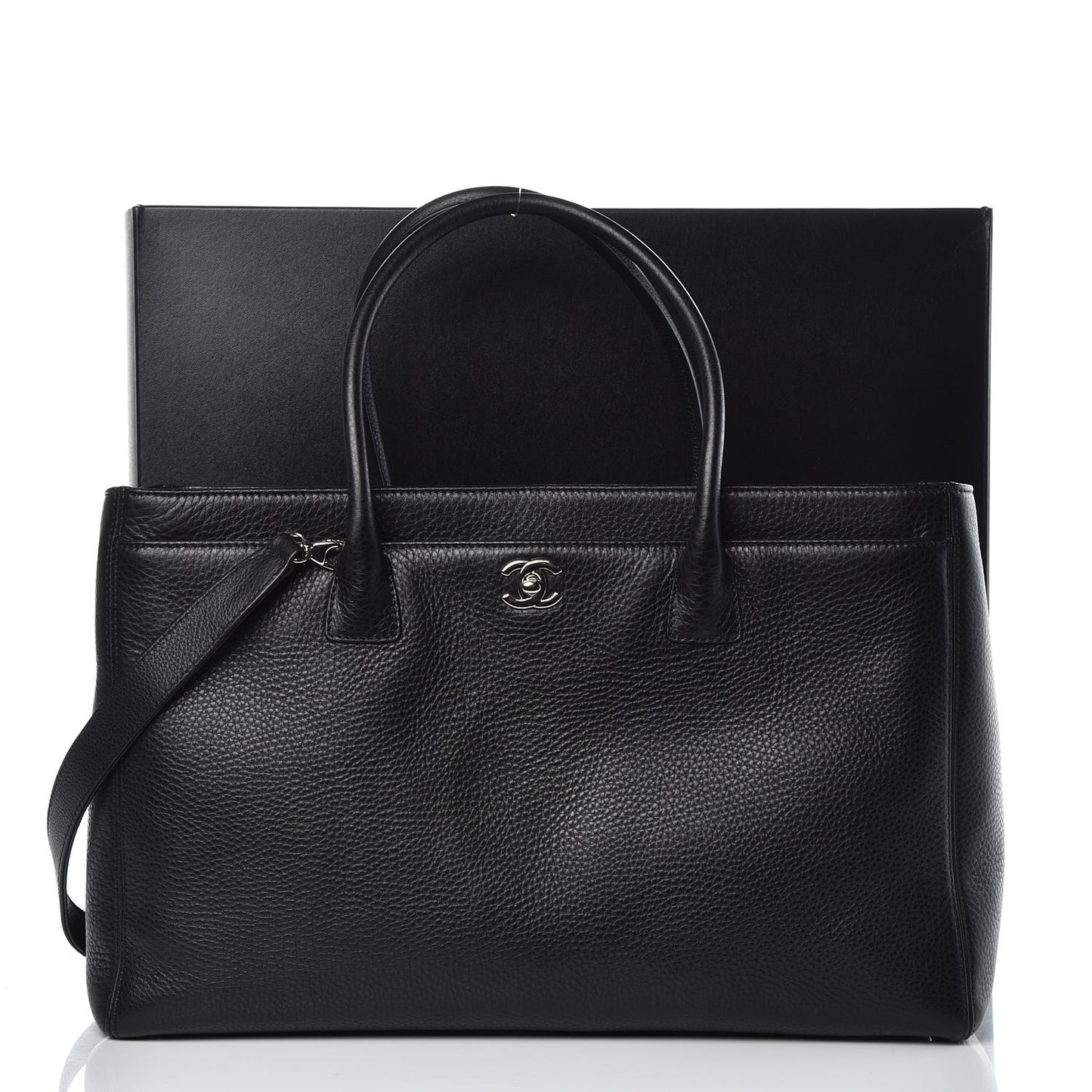 Calfskin Cerf Executive Shopper Tote Black