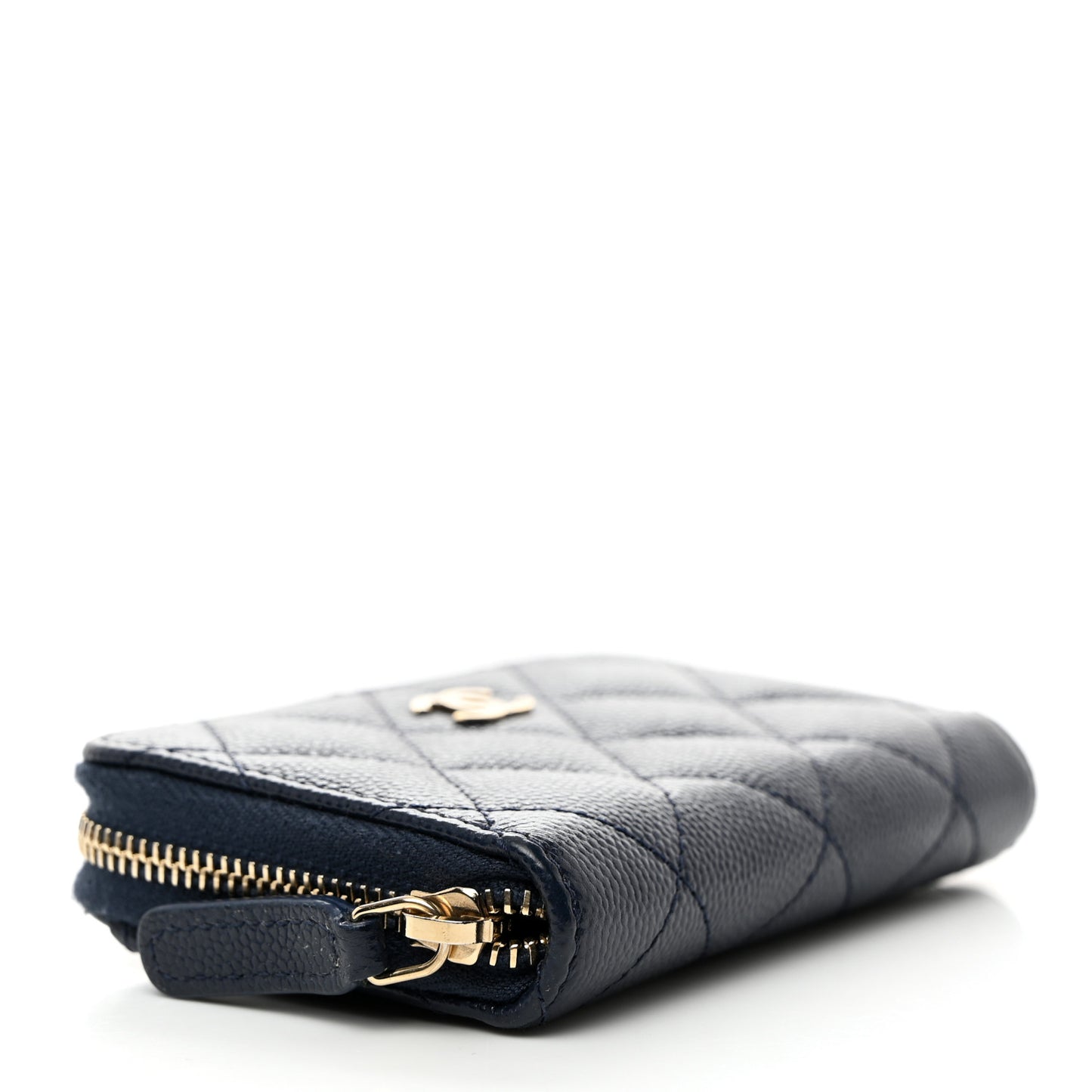 Caviar Quilted Zip Card Holder Navy