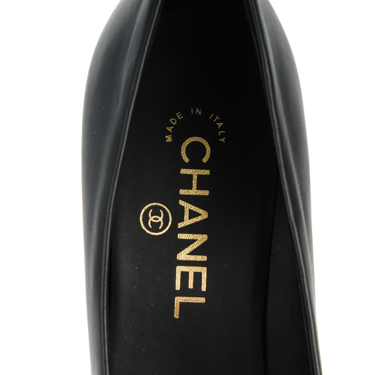 Calfskin Patent Cap Toe Chain Pumps 37.5 Black