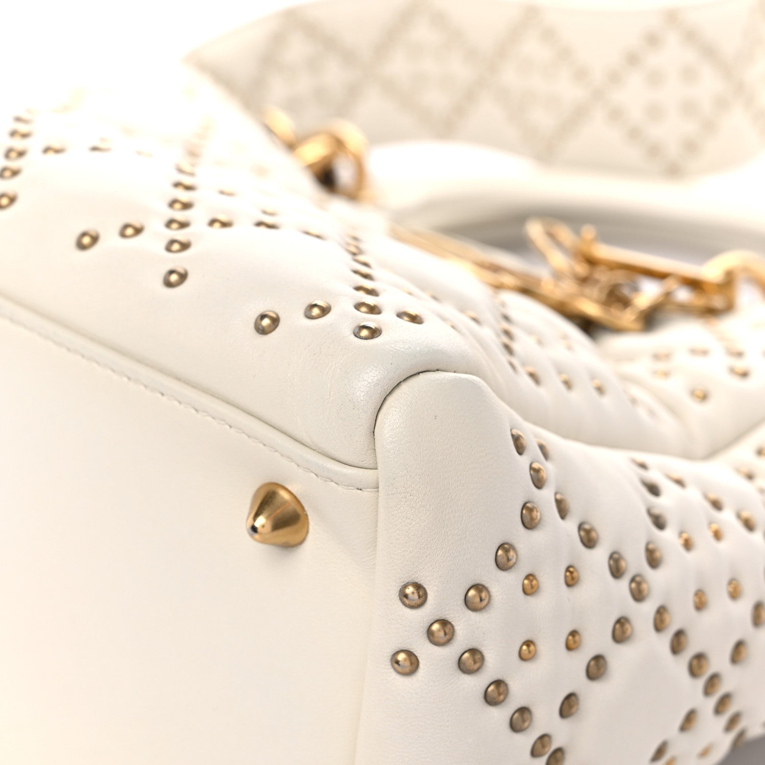 Christian Dior Calfskin Cannage Studded Medium Supple Lady Dior White 9 of 15