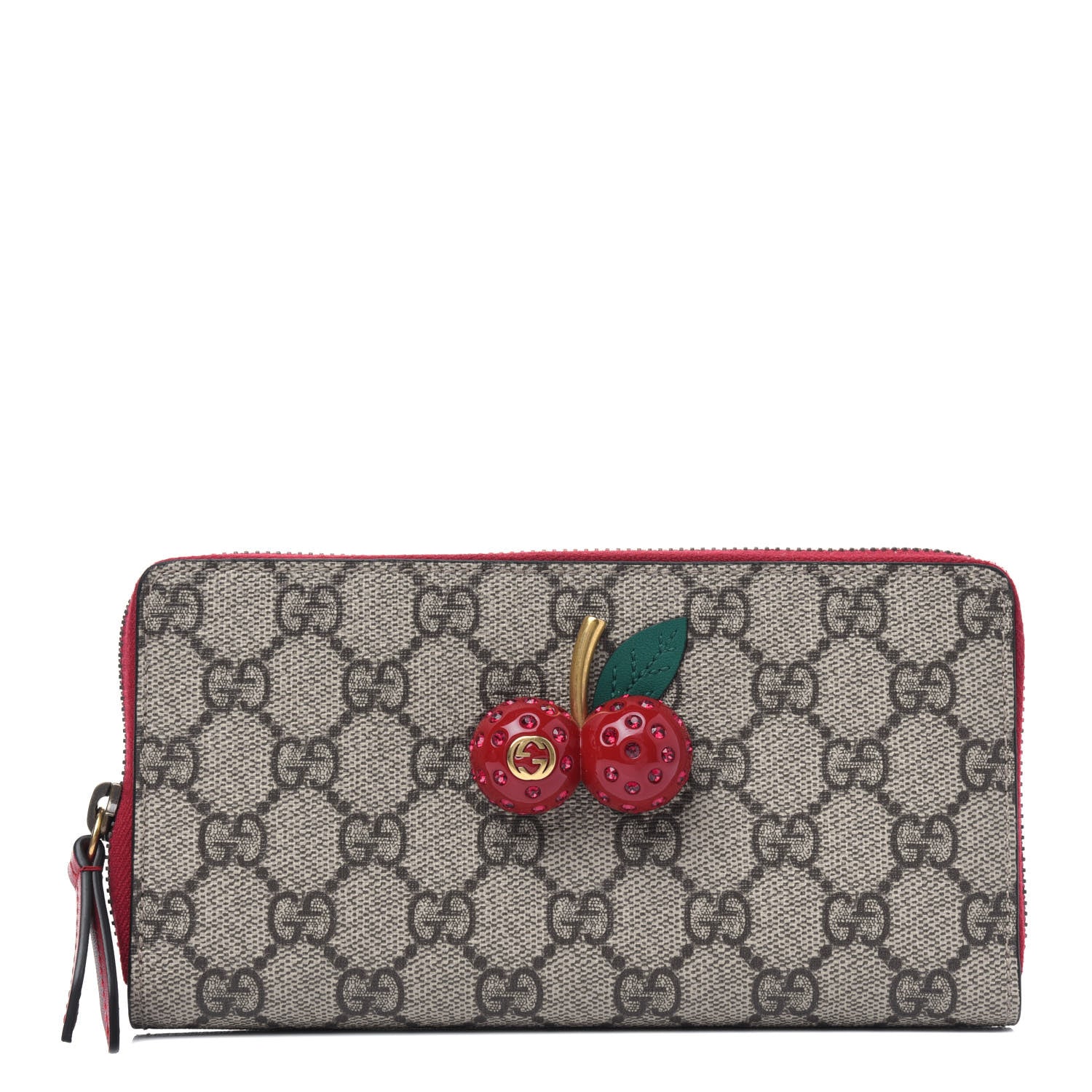 Gucci GG Supreme Monogram Cherries Zip Around Wallet Hibiscus Red 1 of 13