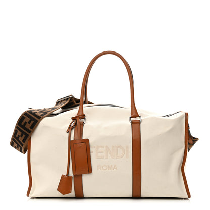 Fendi Canvas Logo Embroidered Duffle Bag Grezzo Cuoio 1 of 18