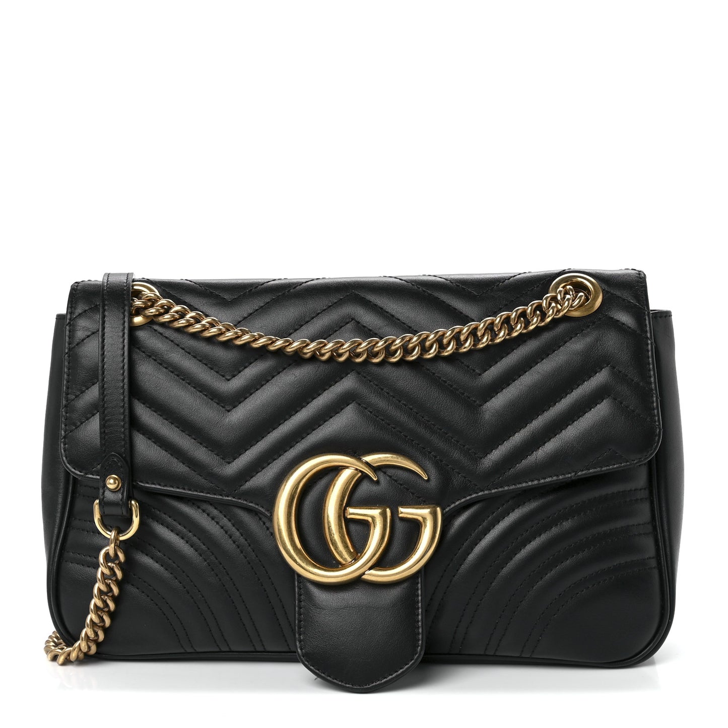 Calfskin Matelasse Medium GG Marmont Shoulder Bag Black
