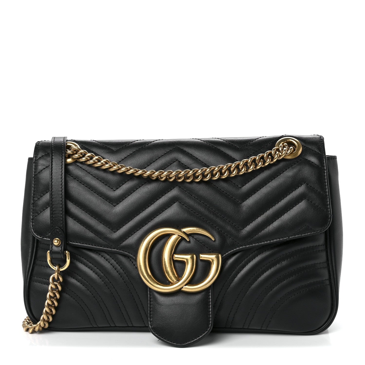 Gucci Calfskin Matelasse Medium GG Marmont Shoulder Bag Black 1 of 13