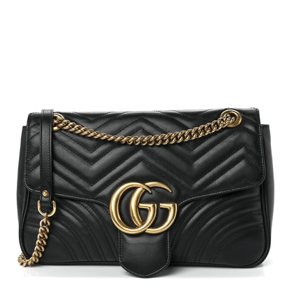 Gucci Calfskin Matelasse Medium GG Marmont Shoulder Bag Black 1 of 13
