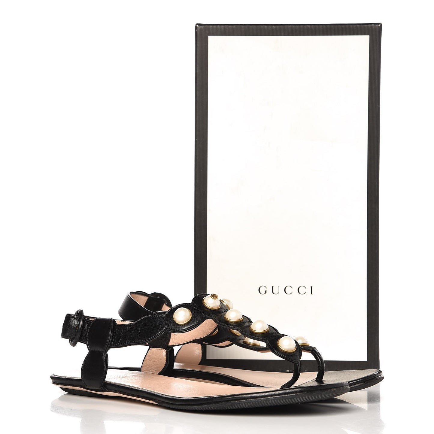 Nappa Willow Pearl Thong Sandals 39.5 Black