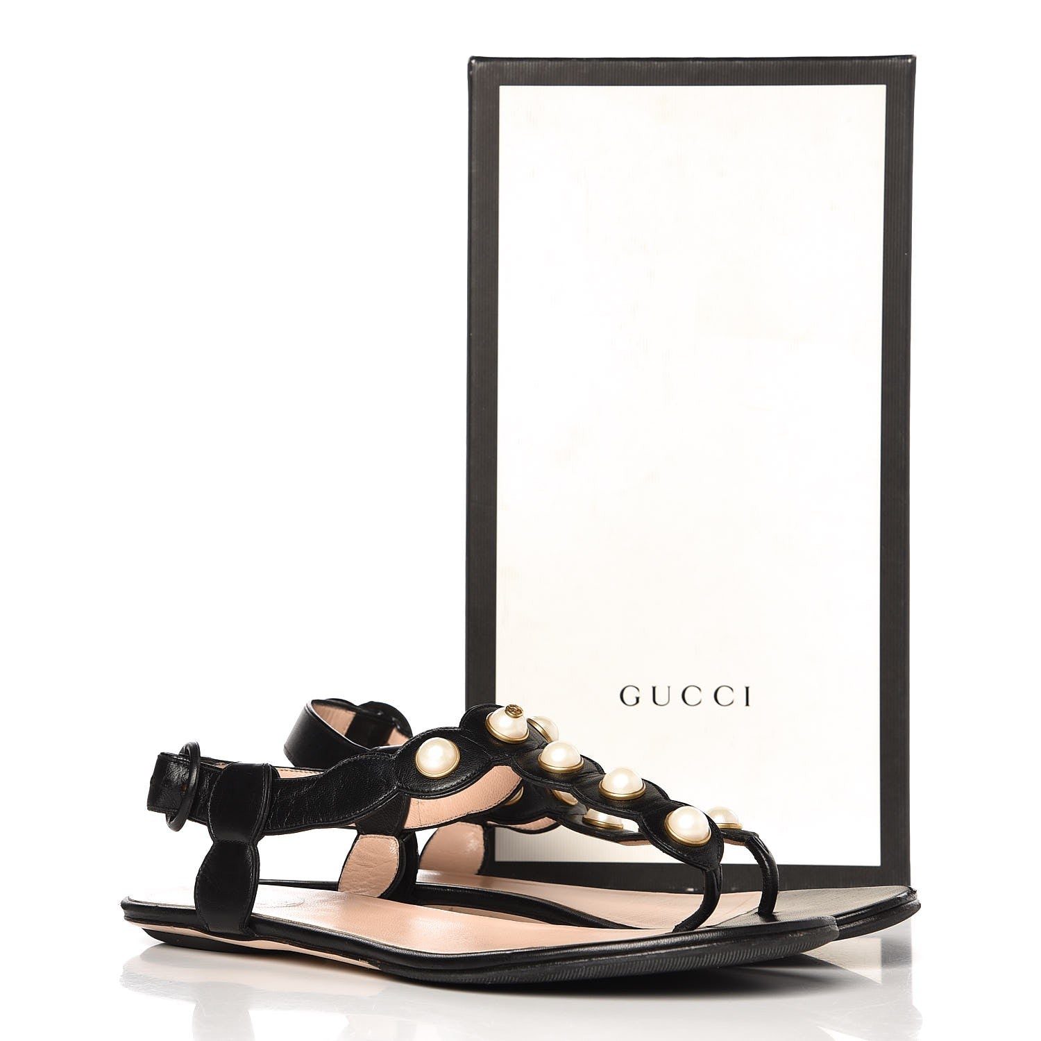 Gucci Nappa Willow Pearl Thong Sandals 39.5 Black 16 of 16