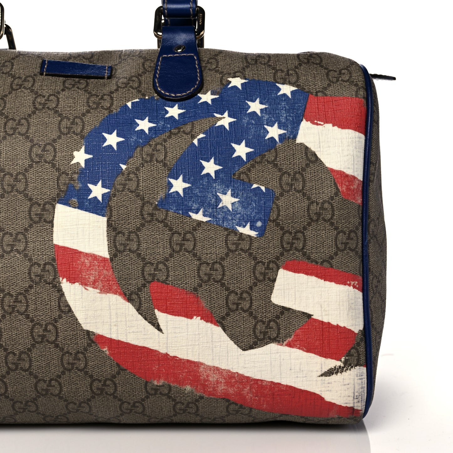GG Plus Monogram Medium Boston USA Flag Unicef Duffle Blue