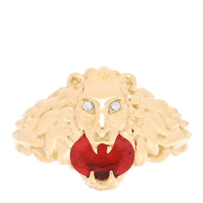 Gucci 18K Yellow Gold Diamond Fire Opal Lion Head Ring 52 6 1 of 5