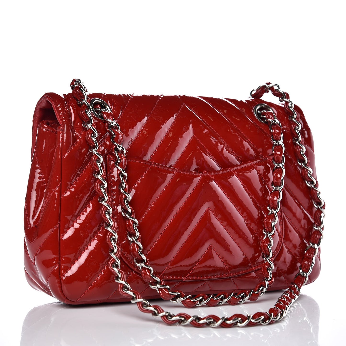 Patent Chevron Quilted Medium Single Flap Red