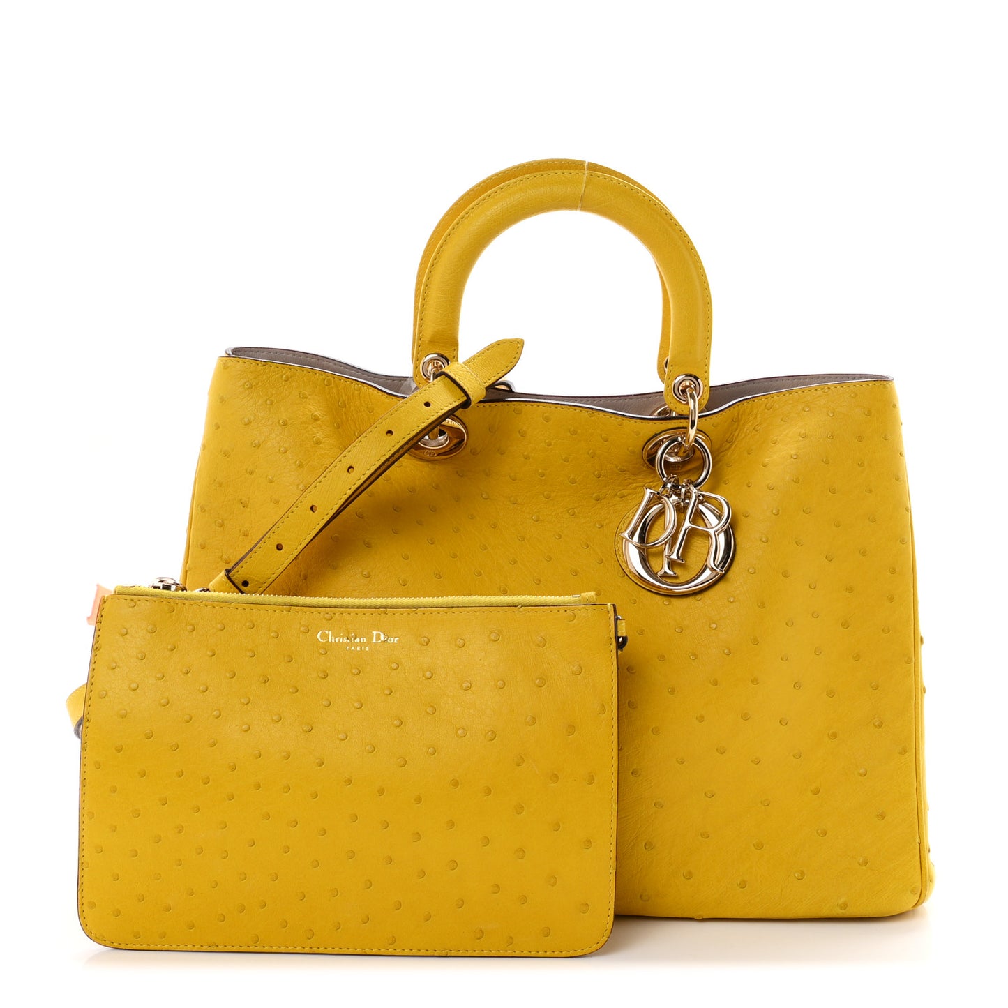 Ostrich Large Diorissimo Tote Yellow Beige