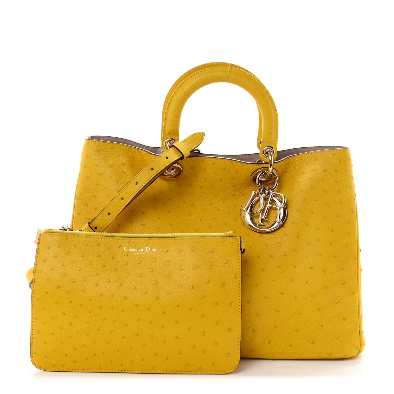 Christian Dior Ostrich Large Diorissimo Tote Yellow Beige 3 of 13
