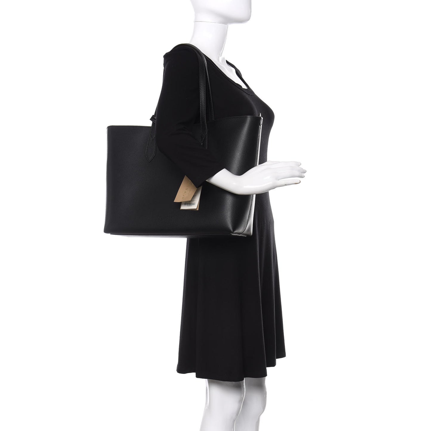 Grainy Calfskin Haymarket Check Medium Reversible Tote Black