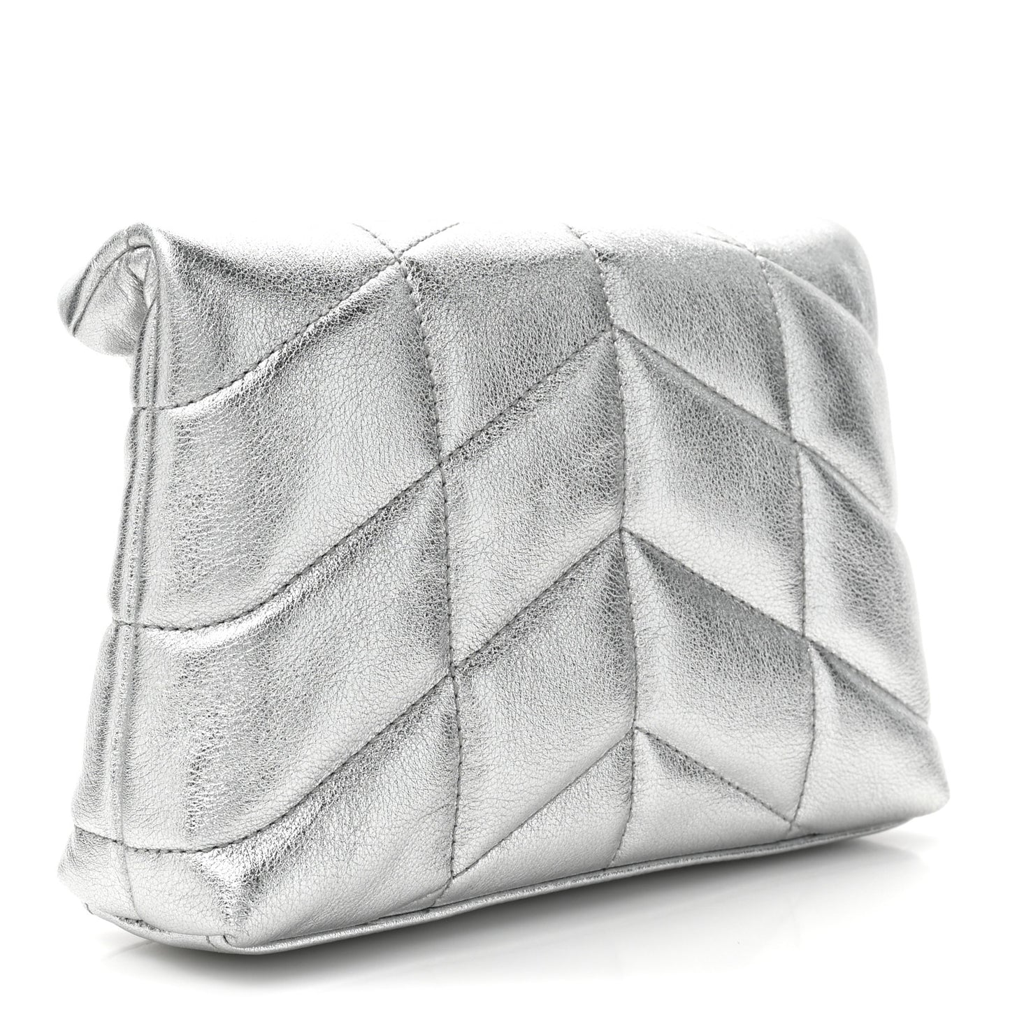 Metallic Lambskin Monogram Loulou Puffer Pouch Clutch Silver