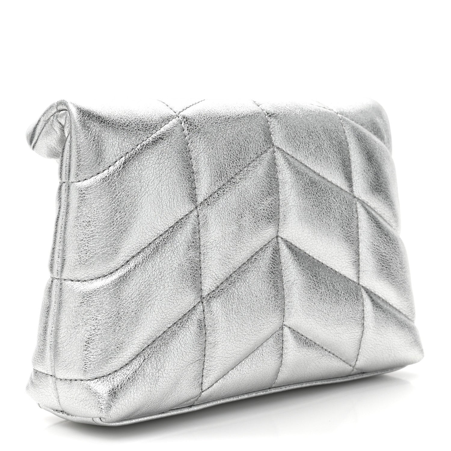 Saint Laurent Metallic Lambskin Monogram Loulou Puffer Pouch Clutch Silver 4 of 13