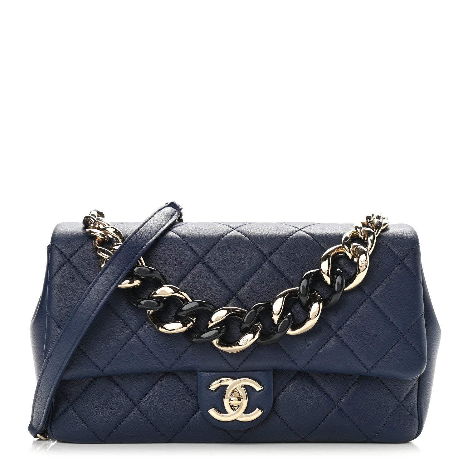 Chanel Lambskin Quilted Resin Bi-Color Chain Flap Bag Navy 1 of 11