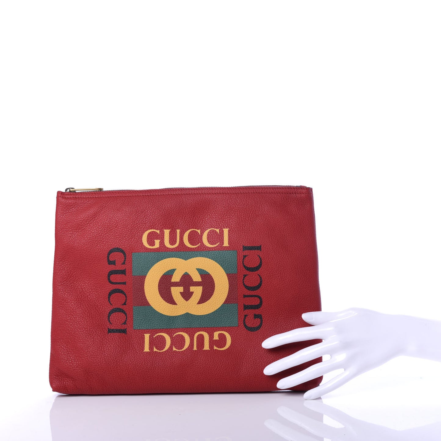 Pebbled Calfskin Medium Logo Portfolio Clutch Hibiscus Red