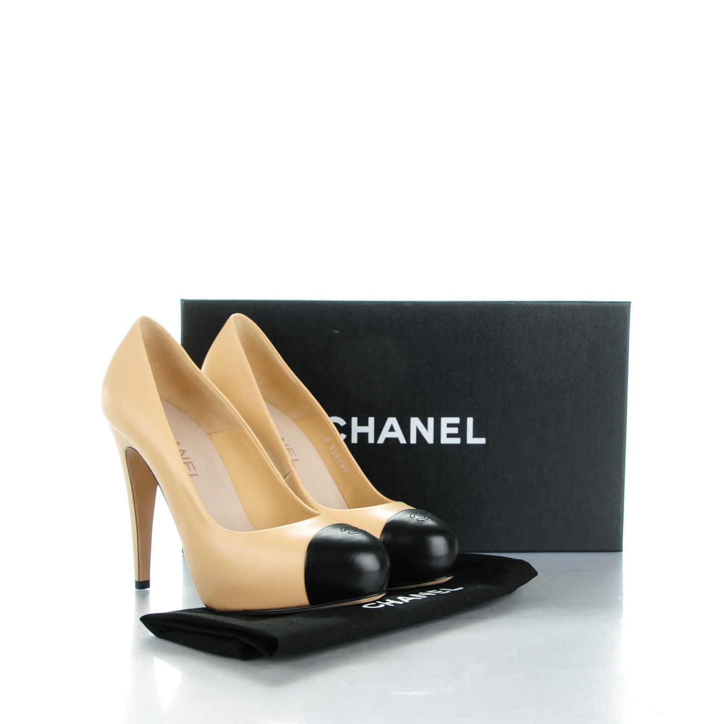 Lambskin Cap Toe Pumps 38.5 Beige Black