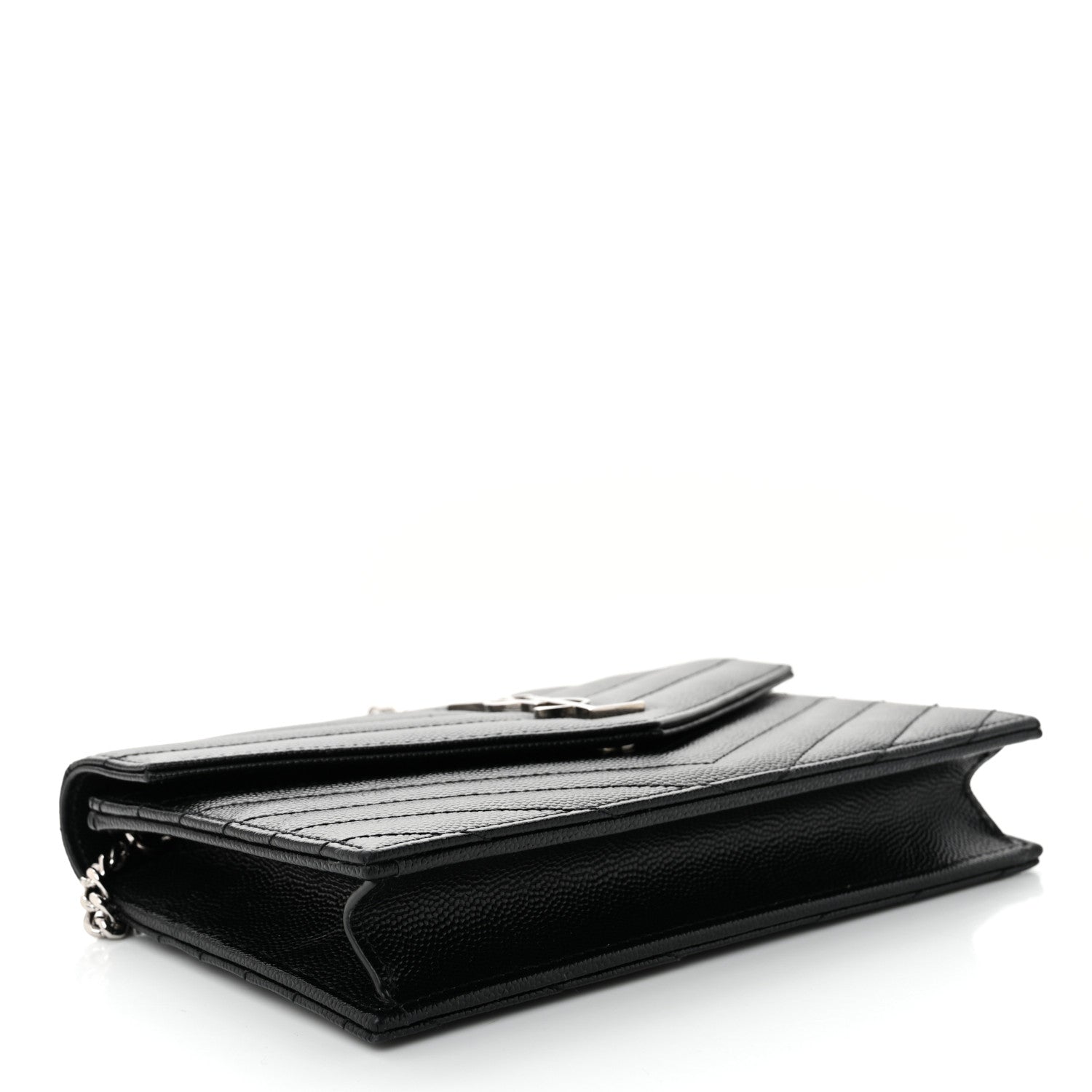 Saint Laurent Grain De Poudre Matelasse Chevron Monogram Envelope Chain Wallet Black 4 of 10