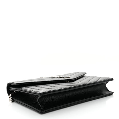Saint Laurent Grain De Poudre Matelasse Chevron Monogram Envelope Chain Wallet Black 4 of 10