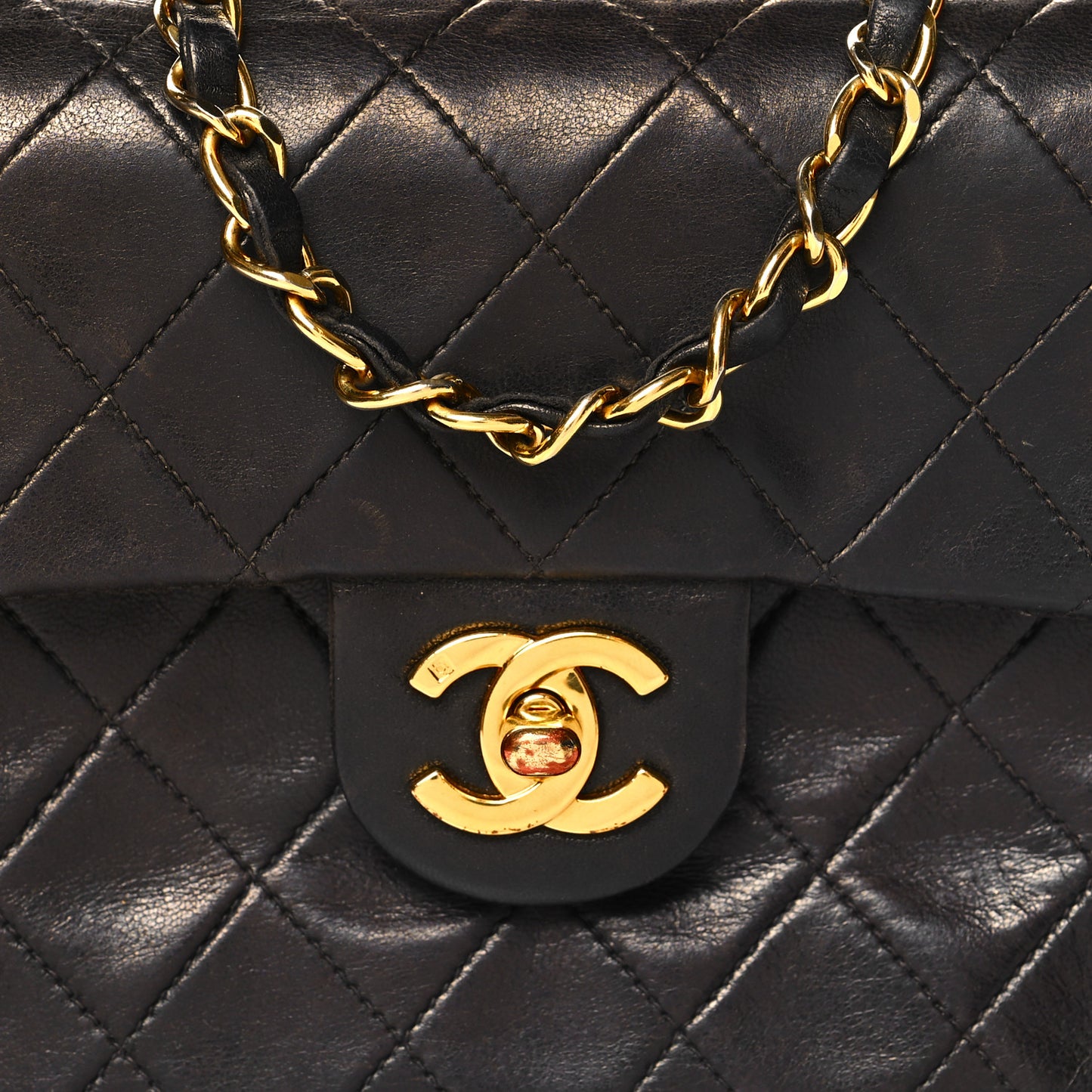 Lambskin Quilted Mini Square Flap Dark Brown